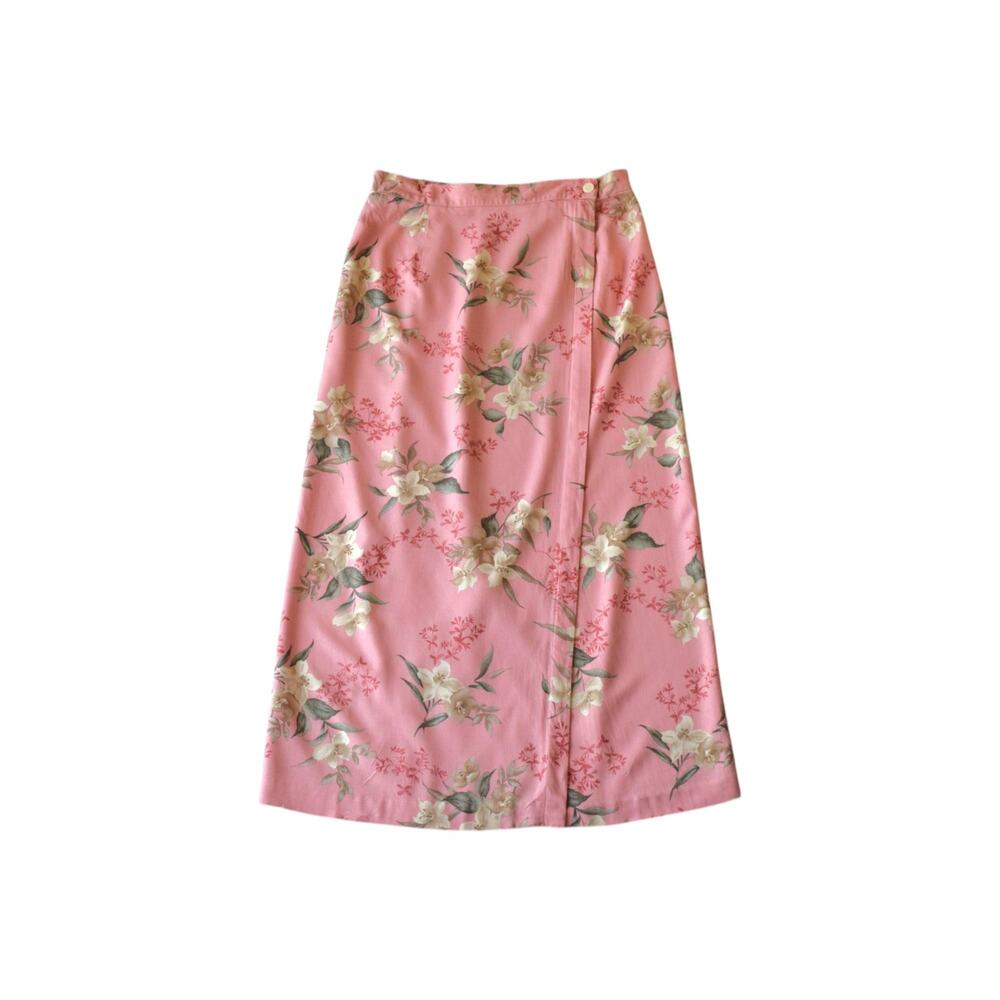 Van Heusen Pink Floral Rayon Wrap Maxi Skirt Medium